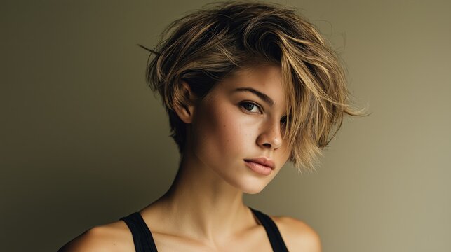 Highlighted Side Swept Bixie Haircut Portrait