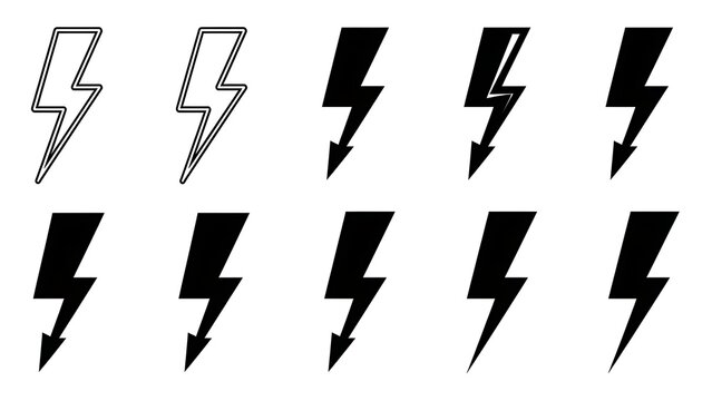 Collection of lightning bolt icons in various styles and designs