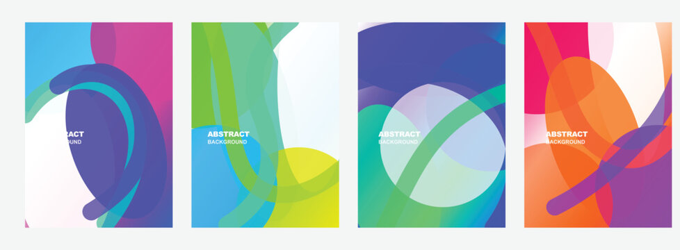 Abstract background collection with colorful overlapping fluid shapes and transparent gradient compositions.