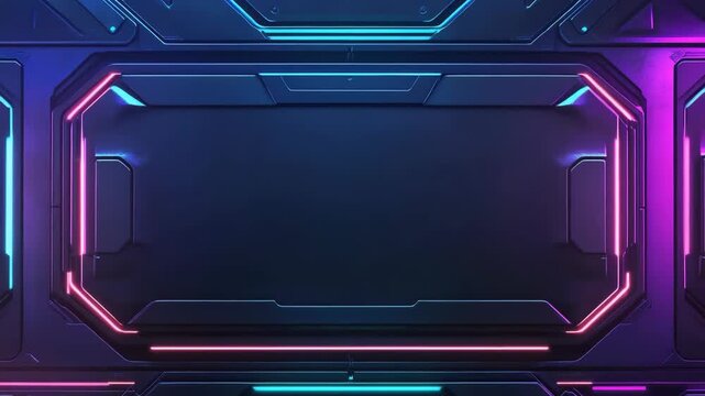 Bright lights change colors in four frames revealing a modern design. The display uses a variety of shapes and lines. This setting looks ideal for events and presentations
