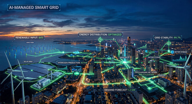  AI Smart Grid Futuristic Data Visualization Cityscape