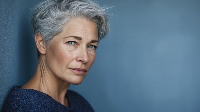 Gray Textured Bixie Haircut on Elegant Older Woman