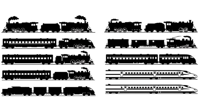 Collection of vintage and modern train silhouettes