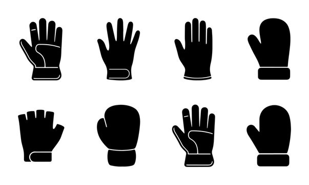 Diverse Handwear Collection: Winter Mittens, Fingerless Gloves, Boxing Gloves, and Sports Gloves Vector Icons Set