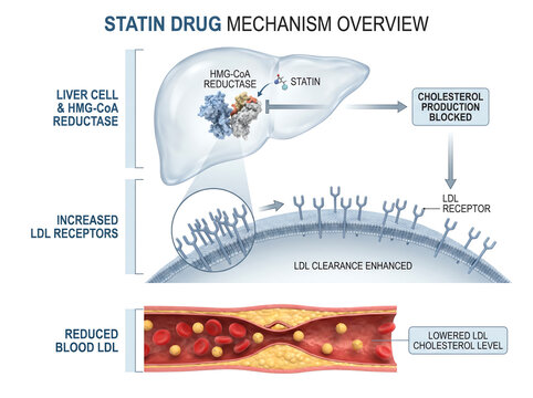 Statin Drug Mechanism Reducing Cholesterol And LDL Plaque