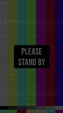 Retro television test pattern with animated please stand by text and CRT scanlines effect