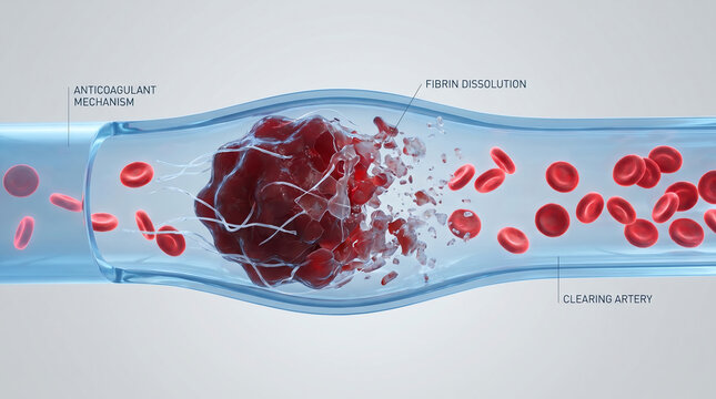 Blood Clot Dissolving Inside Artery With Fibrin Breakdown Concept