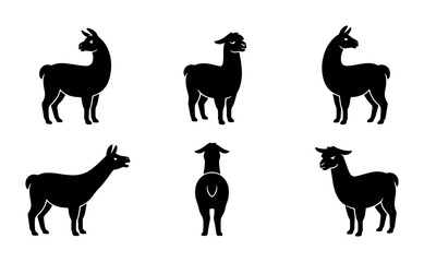 Black Silhouette Llama Icons, Vector Set of Alpaca Poses, Cute South American Camelid Graphics, Graphic Resource for Design © Nusracct