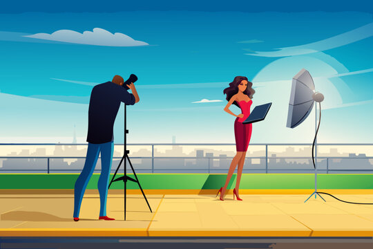 Fashion Photographer On Location Scene With A Phot