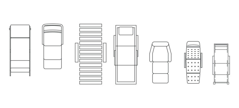 Collection of outdoor lounge chairs and tanning beds isolated for pool landscape design or terrace planning.