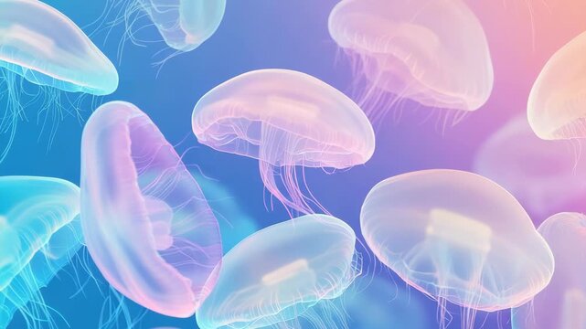 Watch as jellyfish swim gracefully in an ocean setting. Their bright colors and gentle movements create a stunning display of nature&rsquo;s beauty. Enjoy the sight of these fascinating creatures