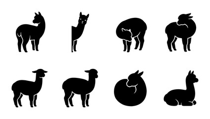 Llama and Alpaca Vector Icons Set, Silhouette Animal Collection for Graphic Design, Cute Farm Mammal Graphics, Isolated Black and White Illustrations © Tasmia