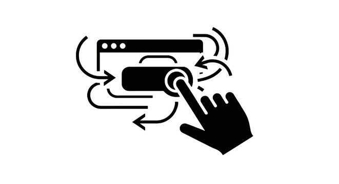 Hand clicking on a button icon.
