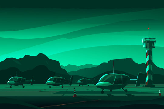 Mars Airfield Scene With A Fleet Of Small Electric