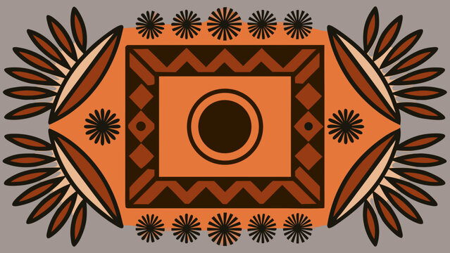 Tribal patterned geometric background with sun motif geometric background