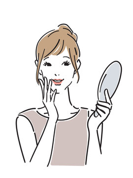 手鏡を持つ美しい女性