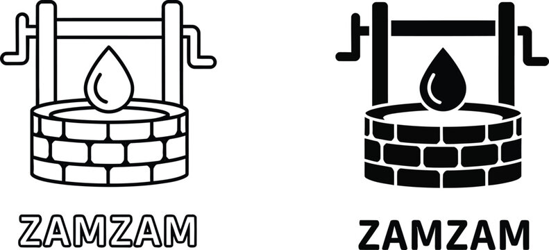 Zamzam well water pump icon set
