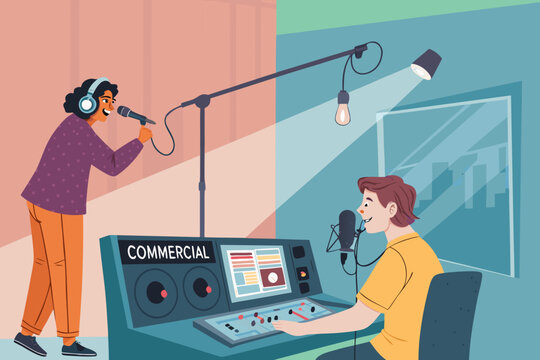 Radio Commercial Recording Session Scene With A Vo (1)
