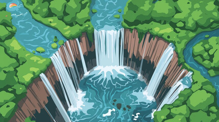 a majestic waterfall in the forest illustration  © Pemuda