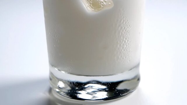 Creamy white cocktail with ice cubes in a glass offers a refreshing summer drink and tropical beverage concept