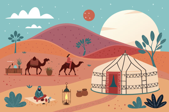 Traditional Nomad Textile Caravan Background With