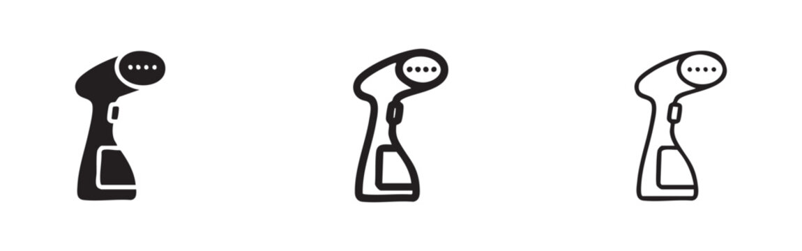 Garment steamer icons set, handheld clothes steamer symbols for laundry and ironing