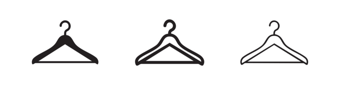 Clothes hanger icons set, coat hanger symbols for closet and wardrobe organization