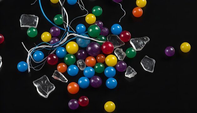 Plastic microbeads and synthetic waste isolated on dark background