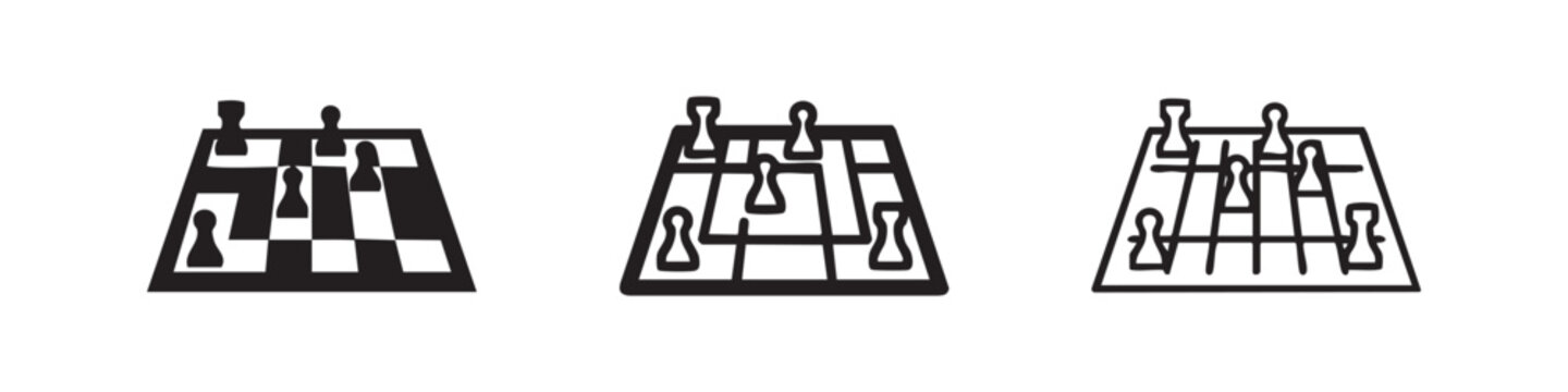 Chess Board Game with Pieces Strategy Icon Set