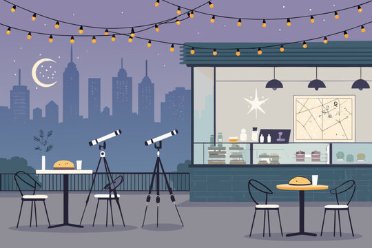 Urban Rooftop Observatory Cafe Background With Sma