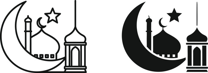 Pakistan flag crescent moon and star with minarets Vector © MD Din Islam