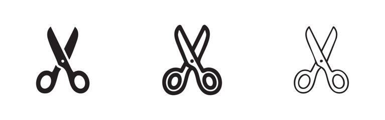 Scissors icon set in solid, outline, and thin line styles, representing cutting tools for various uses like craft or office. © liubomir118809