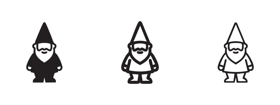 Garden Gnome Icon Set for Lawn Decoration and Whimsical Design