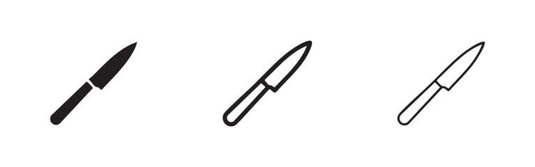 Fototapeta premium Set of 3 Paring Knife Icons: Solid, Outline, and Detailed Outline