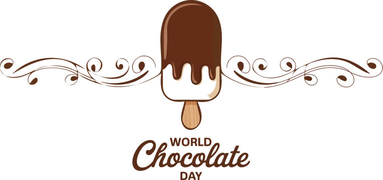 Chocolate ice cream popsicle with ornate border and world chocolate day text.