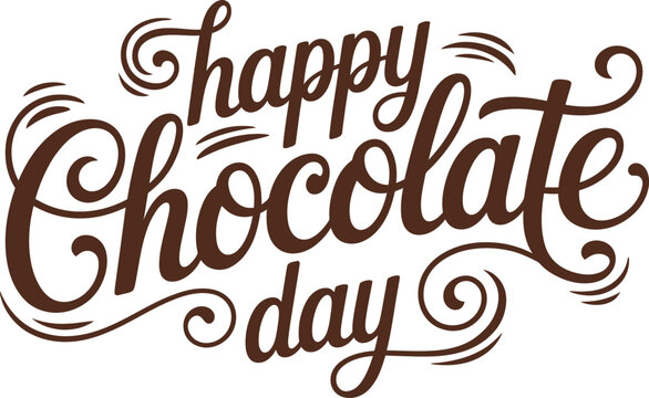 Happy chocolate day calligraphic text design on transparent background, sweet message.