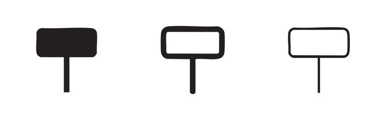 Set of three signpost icons in black and outline styles © liubomir118809