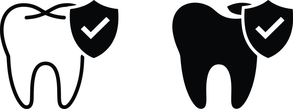 Healthy teeth icons, dental care symbols with checkmarks representing oral hygiene tooth protection and healthy smile concepts.