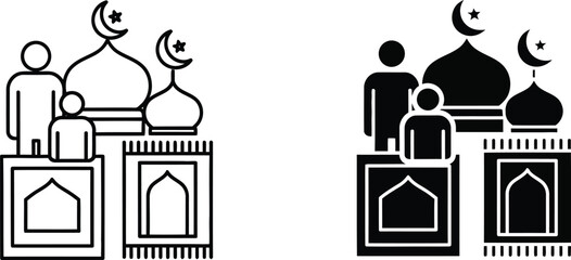 Family praying at mosque with minarets Vector © MD Din Islam