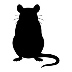 Bold black silhouette of a rat sitting and facing directly forward, showing rounded body, ears, whiskers and tail. © Creativeniiw