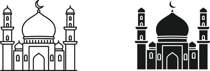 Mosque silhouette with dome and minarets Vector © MD Din Islam
