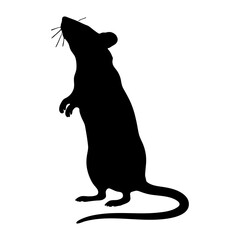 Elegant black silhouette of a rat standing upright on its hind legs, head tilted upward with whiskers and tail visible. © Creativeniiw