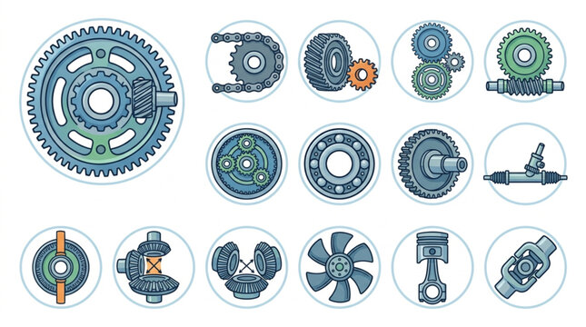 Collection of Mechanical Engineering Components and Parts.
