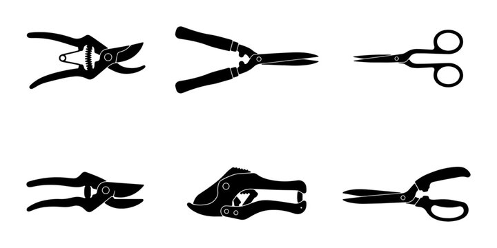 Gardening Tools Set, Pruning Shears and Scissors Collection, Vector Icons for Horticulture and Landscaping