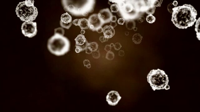 Microscopic view of pollen and dust particles floating in strong wind stream, slow motion allergy concept. Slow motion macro video of detailed pollen grains, dust and bacteria particles moving towards