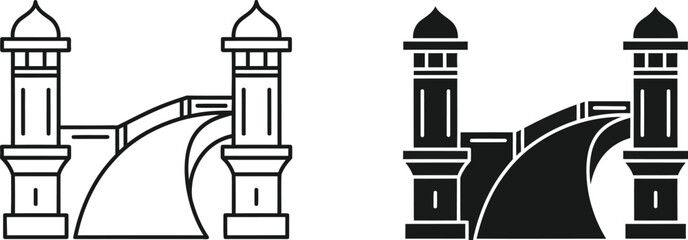Naklejka premium Two towers connected by arching bridge illustration Vector