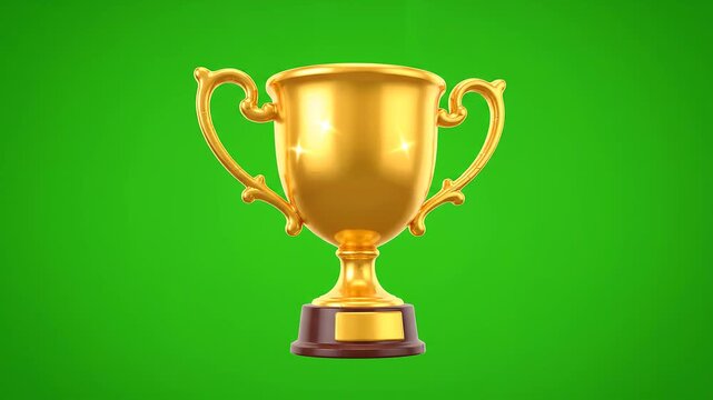 Golden Trophy on Green Screen for Victory and Achievement.