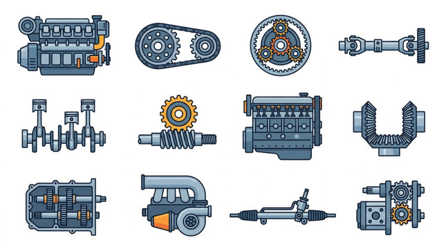 Collection of various automotive engine parts and components.