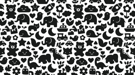 Fototapeta premium Black silhouette animal icons on white.