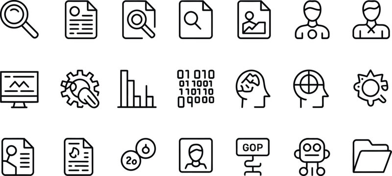 Flat icons set for research and analytics Vector